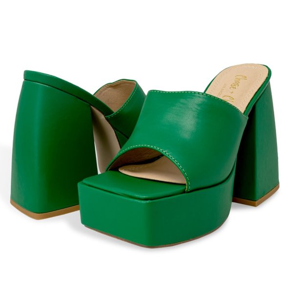 Chunky Platform Sandals for Women Slip On Square Toe Platform Mules - Picture 4 of 5